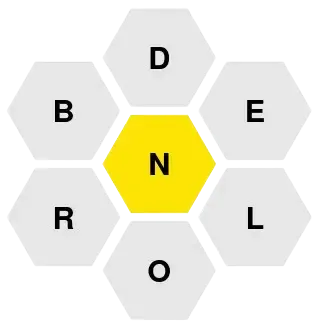 Captura de ecrã do jogo de palavras Hive mostrando uma grelha hexagonal de 7 letras. O objetivo é criar palavras usando a letra central.